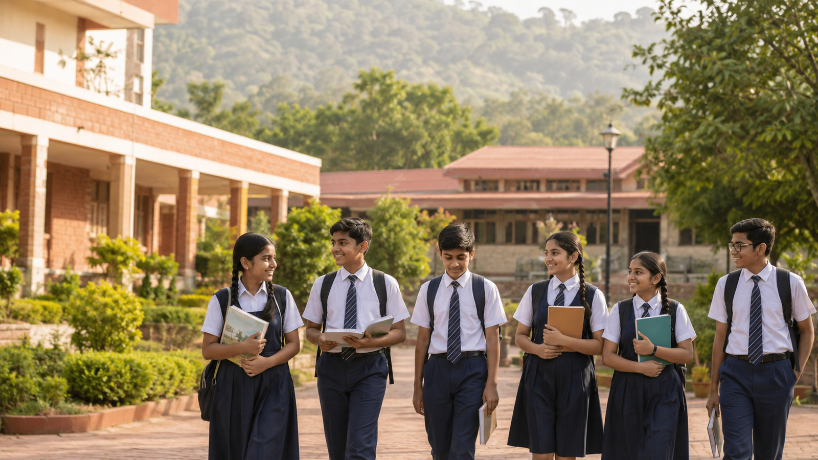 Students on an Indian residential school campus