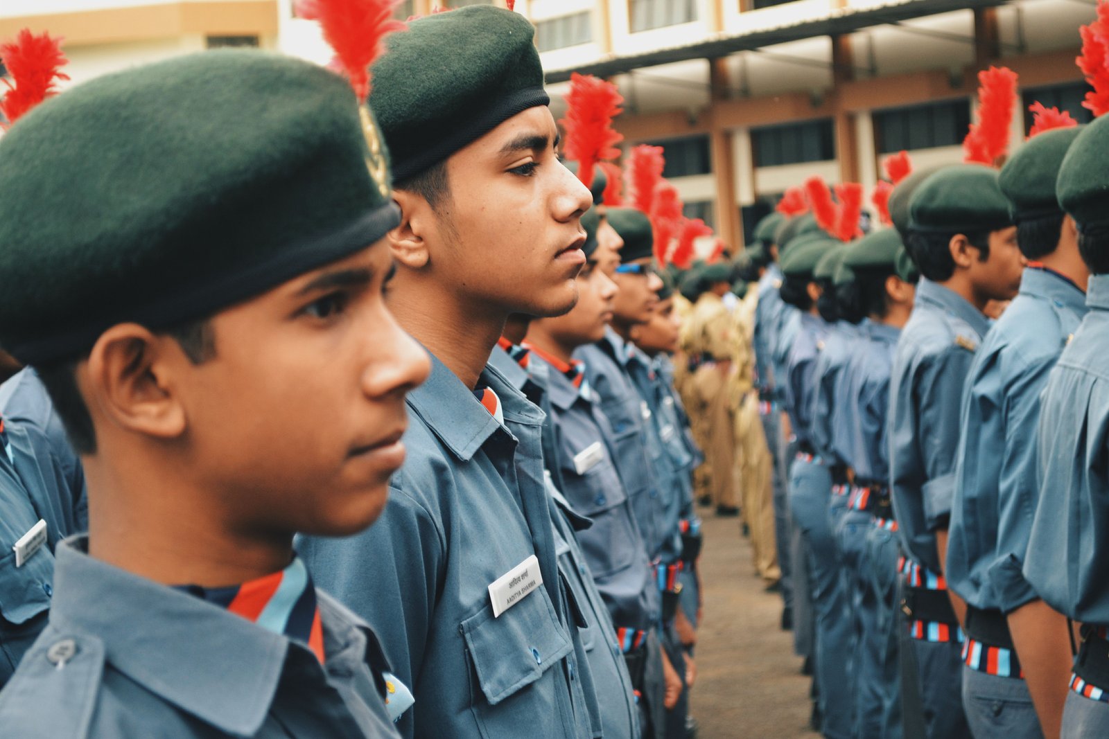 Young Indian NCC cadets standing in disciplined formation during a parade